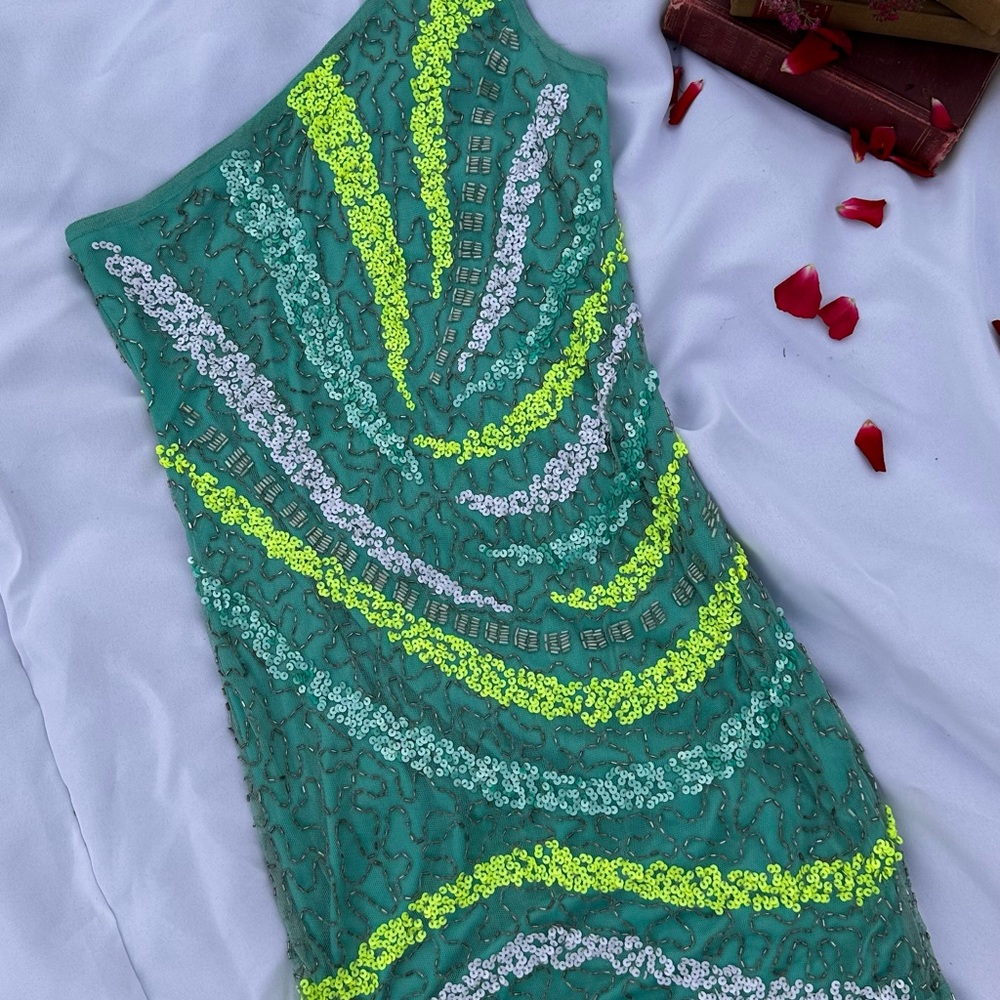 Dead Stock Rampage Green and Yellow Embellished Dress